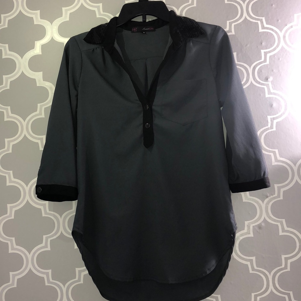 Black and grey sequin blouse